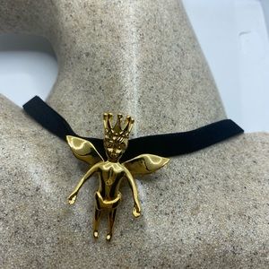 Vintage Guardian Angel Cherub Velvet Choker Necklace